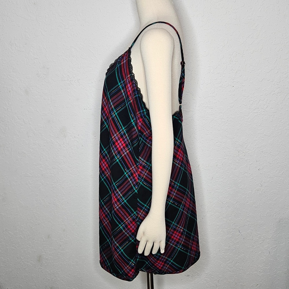 Victorias Secret Plaid Lace Trim Slip Dress XXL Red Green Gold Metallic Chemise - Picture 4 of 8